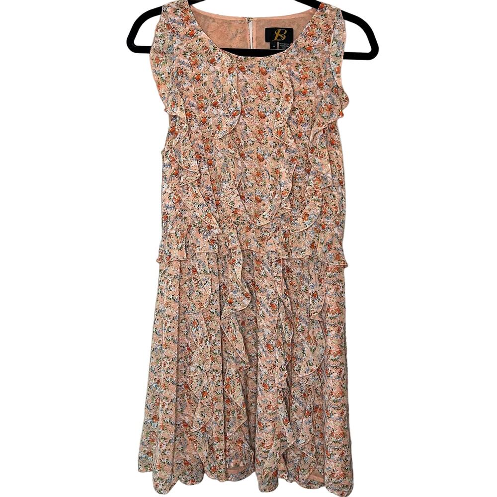 Anthropologie SB by Sachin+Babi peach floral ruffle sleeveless dress Senna Sz 10